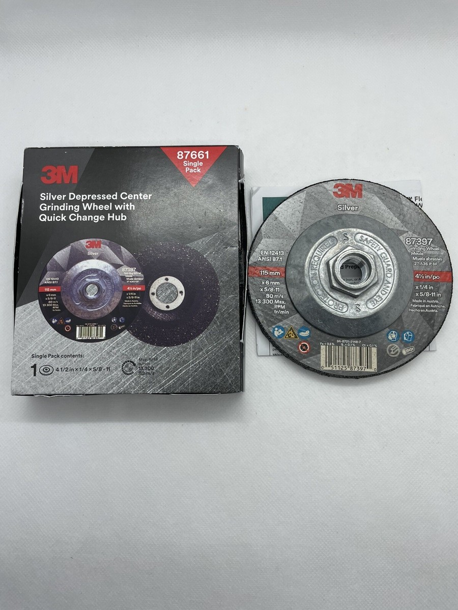 3M Silver Depressed Grinding Wheel, 87397, T27 QC, 4.5 in x 1/4 in