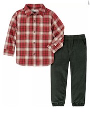 Headquarters Little Boys Plaid Woven With Cord Jogger Pat Set, 2 Piece Size 6