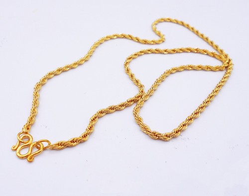 4 mm Necklace Link 25" 23K Thai Baht Yellow Gold Plated Jewelry Unisex Gift New - Picture 4 of 4