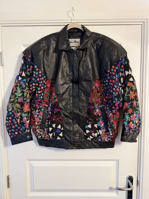 Pioneer Wear Vintage Satin & Leather Floral Bomber Circa 1980's Size M VGC Rare