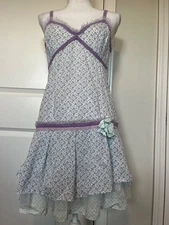 Vtg Wet Seal Floral & Lace Dress Sz 11 100% Cotton Summer Cottagecore Lavender