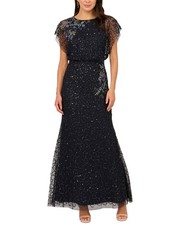 Adrianna Papell Flutter Sleeve Beaded Blouson Gown Women's