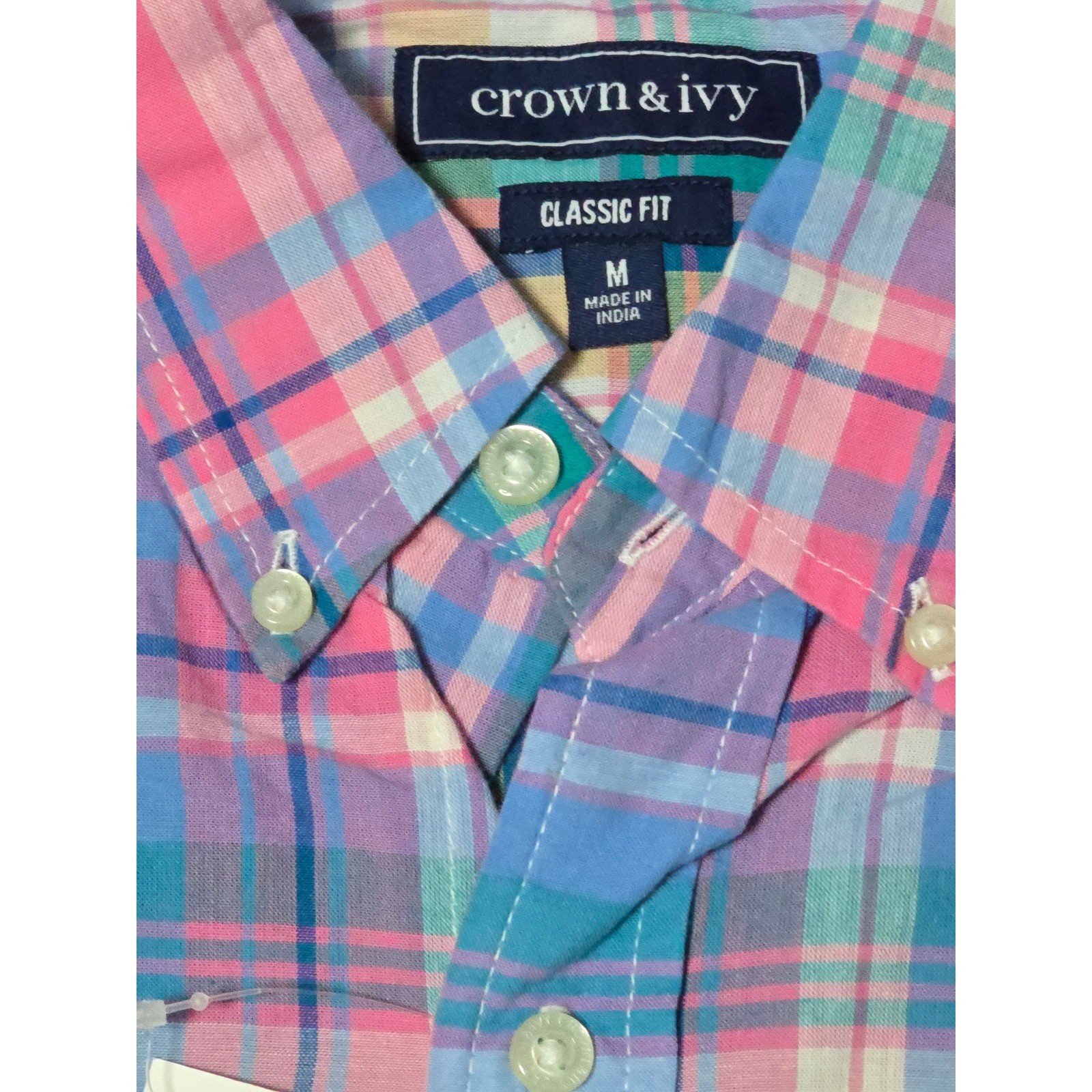 Crown Ivy Classic Fit Men's Short Sleeve Plaid Button Down Shirt Size M(Z)
