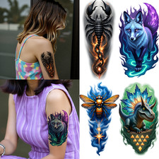 3pcs Temporary Tattoo Waterproof Long-lasting Body Stickers Leopard Wolf Dragon