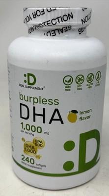 DHA Supplements | 240 Softgels, Burpless, Lemon Flavor, DHA 1000Mg + EPA 500Mg, 