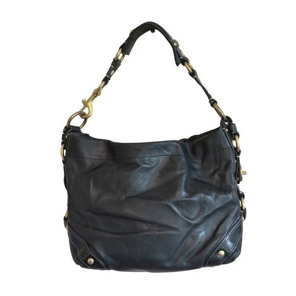 バッグ COACH Vintage Leather Black Shoulder Bag Coach Leather Shoulder Bag - Black Shoulder Bags, Handbags