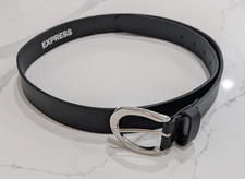 Express Solid Black Women's Leather Belt Wide Size Medium Silver Buckle