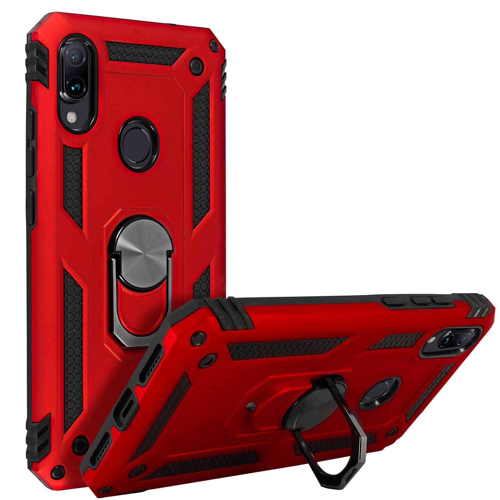 Coque Redmi Note 7 antichoc rouge avec bague et support aimanté
