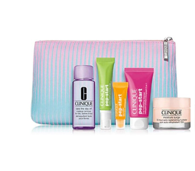 Clinique 6pc Gift Set Moisture Surge Hydrator Pep-Start Eye + Cleanser + Mask