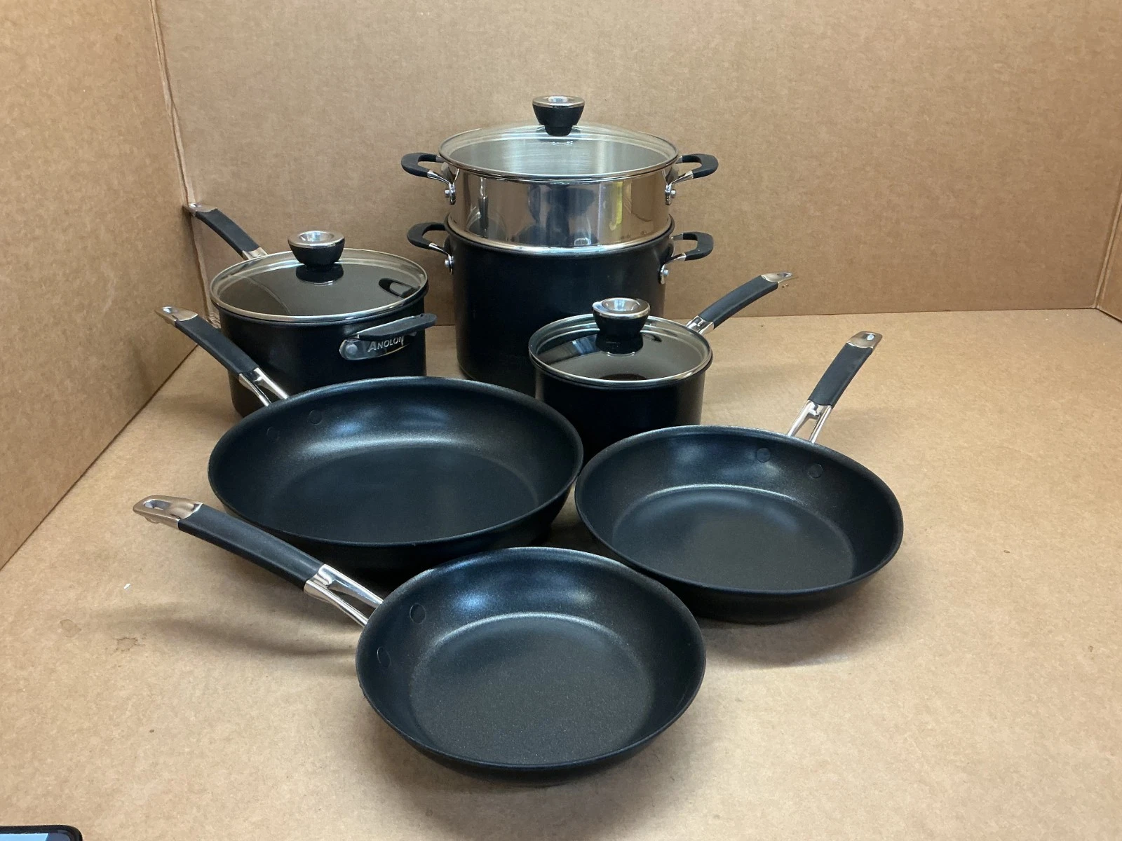 Anolon 10-Piece Bla SmartStack Hard-Anodized Nesting Pots and Pans Cookware Set