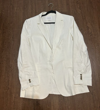 FRAME linen blend Women  s White Blazer XL Short Lined Button Collared