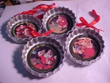VTG 4 Coca Cola Christmas Santa Ornaments Trim A Tree Collection Coke Bottle Cap