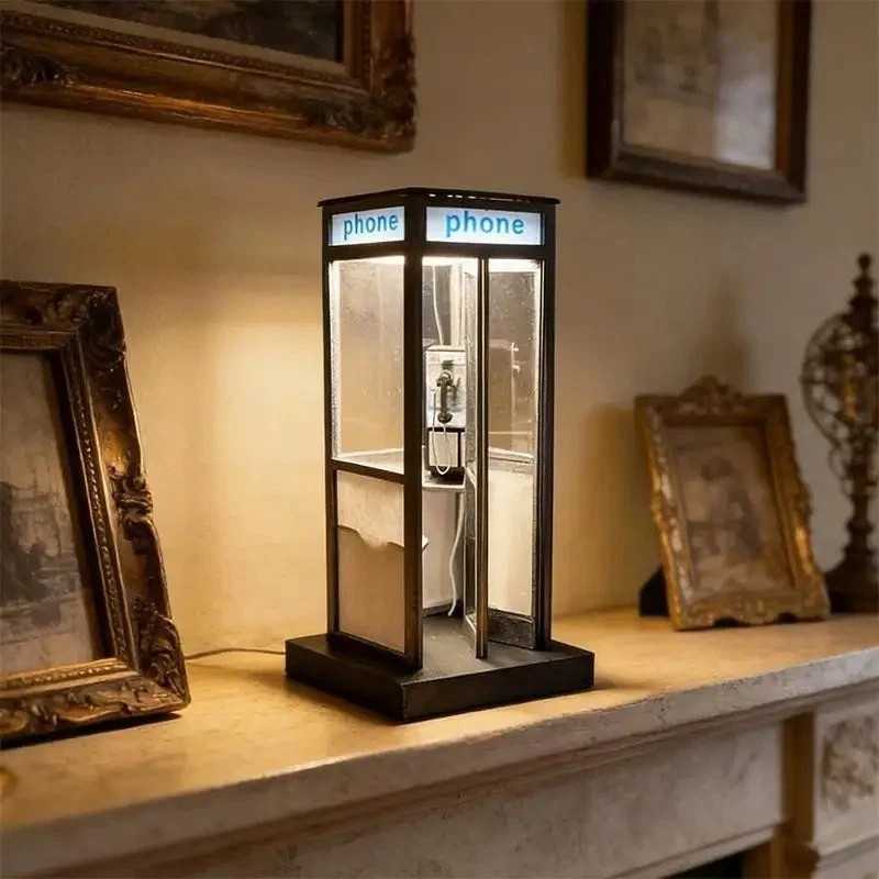 Retro British Style Mini Telephone Booth Night Light for Bedroom Home Decor-USA