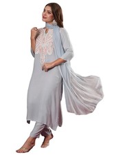 GoSriKi Women's Cotton Blend Embroidered Straight Kurta with Pant  Dupatta