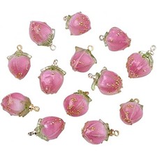 BEEFLYING 10pcs Transparent Acrylic Pink Flower Rose Bud Charms Pendan