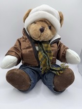 Russ Berrie Brown Snow Teddy Bear with Tag Hat Coat Jeans Sweater Scarf Mittens