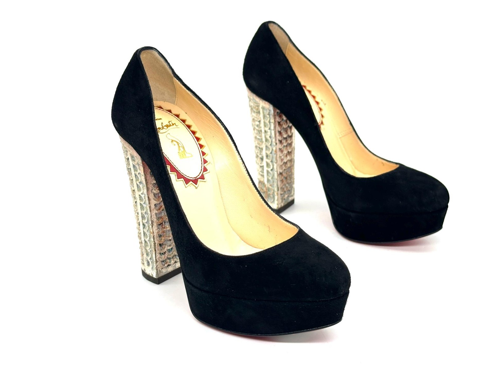 Christian Louboutin BOIS DORE 20ANS Black Suede Platform Heels Pumps Shoes $1395 image 9