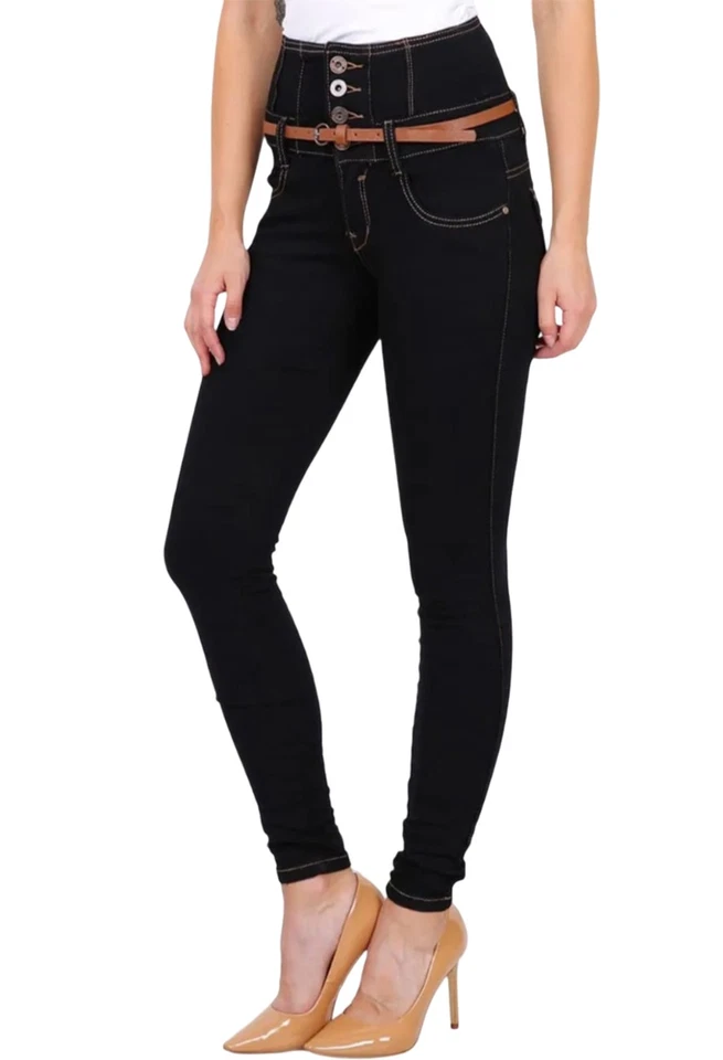 Damen High Waist Röhrenjeans Slim Fit Hose Stretchhose Skinny Jeans mit Gürtel - Bild 3 von 4