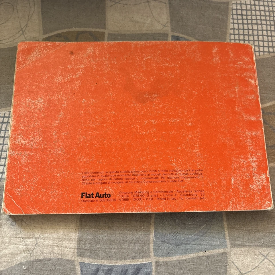 Ricambi Libretto Uso E Manutenzione Fiat Regata Usato 1986 - Immagine 2 di 2