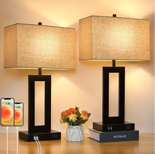 Set of 2 Touch Control Table Lamp with 2 USB Ports 3-Way Dimmable Modern Nigh...