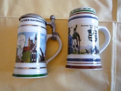 2 Bierkrüge Freiberger Porzellan Tag der Sachsen Bergstadt Freiberg Glück Auf