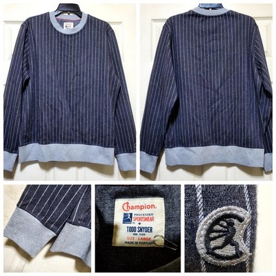Champion Todd Snyder Sweater Mens Large Grey Wool Striped Crewneck Pullover Cozy