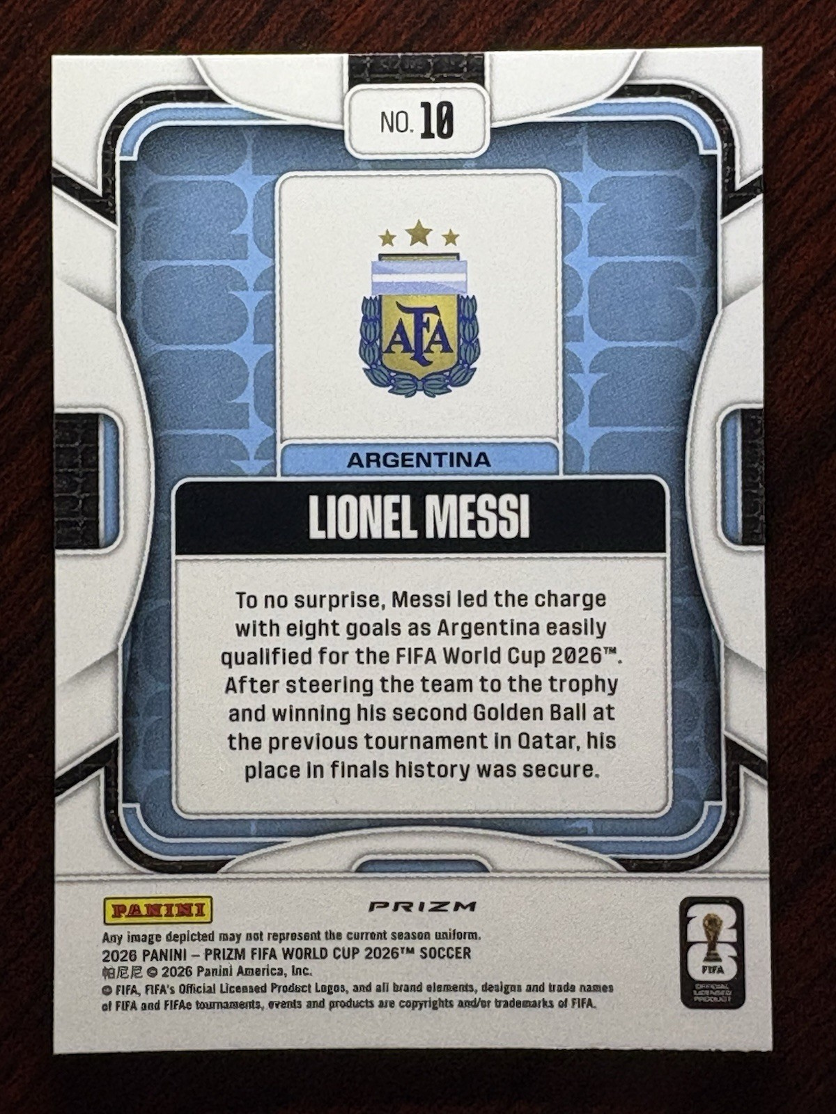 2026 Panini Prizm FIFA World Cup Lionel Messi Silver Wave SP Argentina #10 view 2
