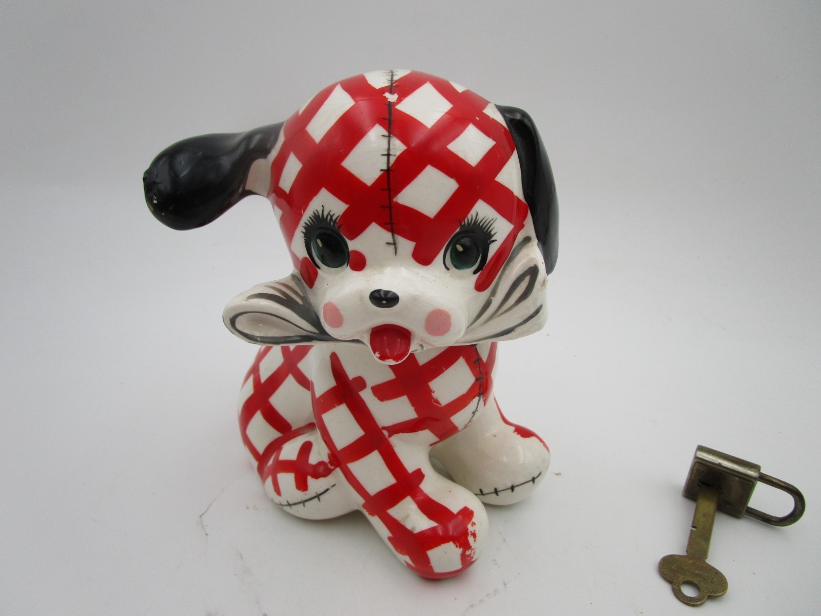 Vintage 1956 Napco Red Plaid Billy Dog Coin Bank