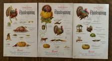 Lot of 3~Thanksgiving 1910 Postcards~Grand Dinner~Menus -Food~Turkeys Fruit~m306