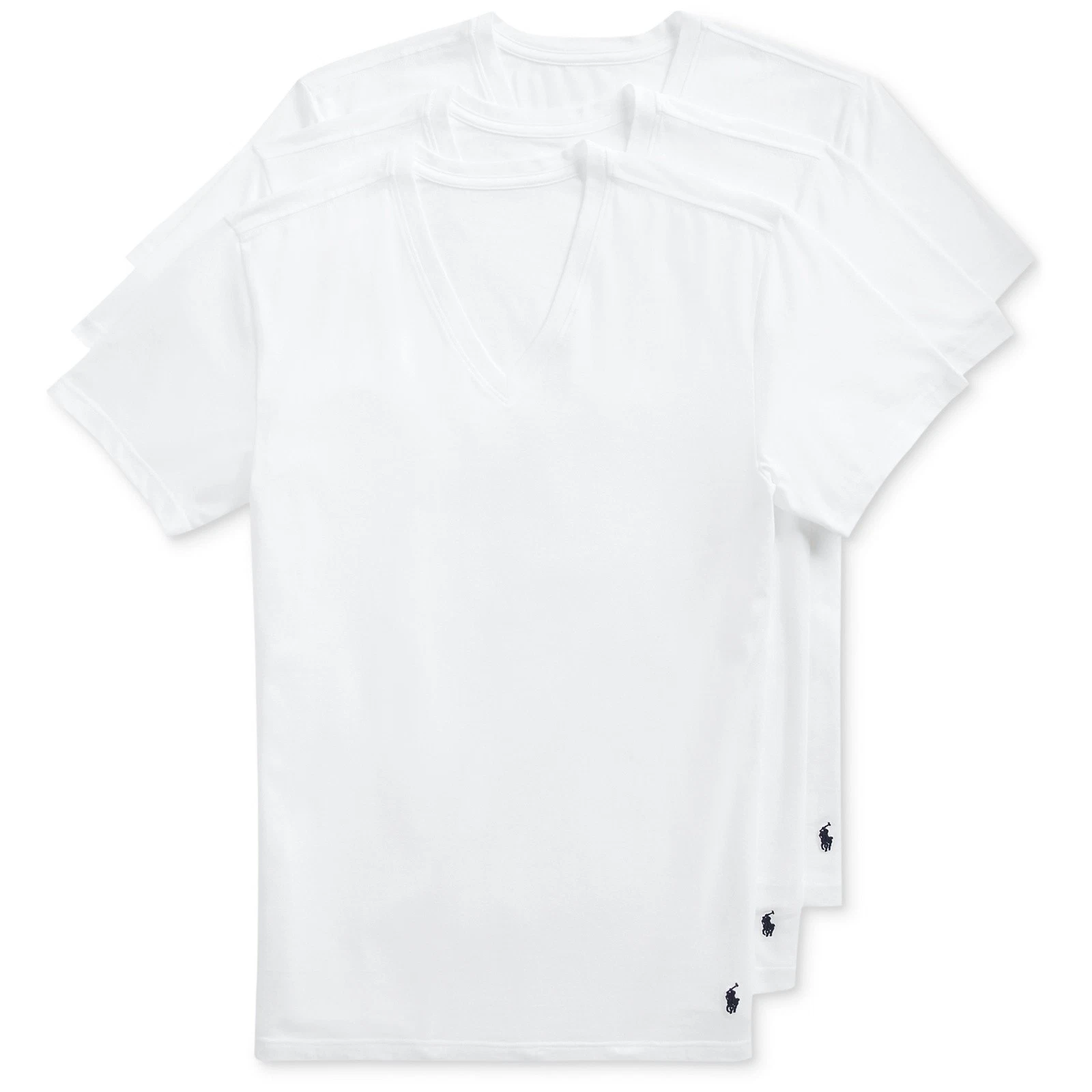 Polo Ralph Lauren Mens V-Neck T-Shirts White Cotton Blend Stretch 3-Pack Size L