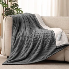 Electric Heated Throw Blanket, Silky Soft Flannel & Sherpa Heating Blanket Th...