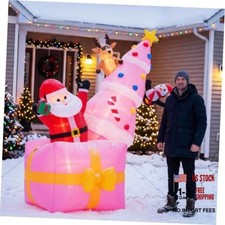8FT Tall Pink Inflatable Christmas Tree with Santa on Gift Box