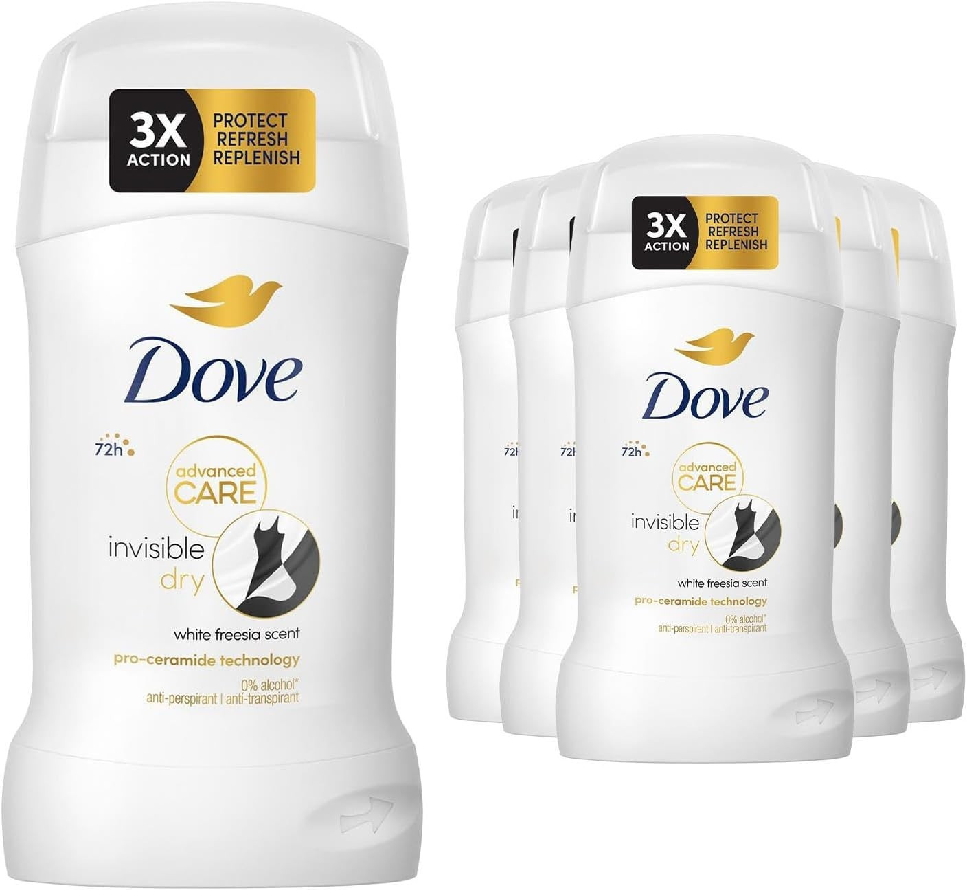 6 x 50ml Dove Women Invisible Dry Anti-Perspirant Deodorant Stick 72H Protection