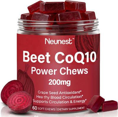Beet Root Coq10 Chews   3 in 1 Beetroot, Coq10 200Mg & Grape Seed Extract for Ca