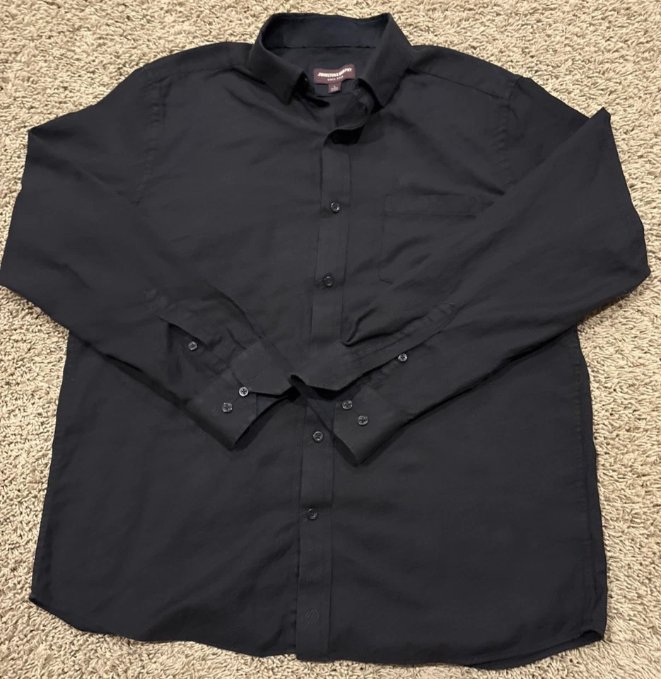 Camisa social masculina Johnston & Murphy grande manga longa botão para baixo preta - Imagem 3 de 4