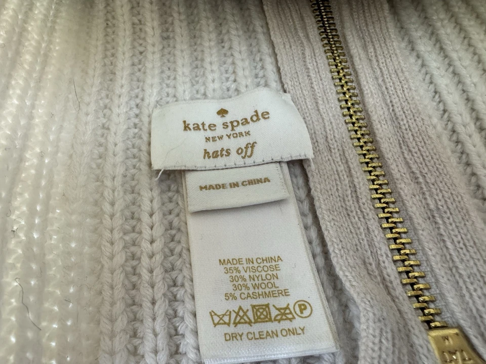 Kate Spade New York Women's Zip Up Beanie Hat Winter Gray And Cream $89 Original - Image 4 of 4