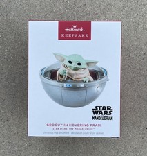 Hallmark Keepsake 2024 Star Wars Mandalorian Grogu In Hovering Pram Ornament NIB