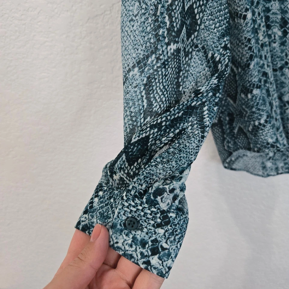 ZAPA PARIS L Women's Long Sleeve Sheer Snakeskin Print Button Down Shirt Blouse - Image 3 of 4