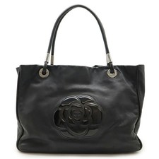 Chanel Camellia Logo Calfskin 2Way Bag Women Black One Size