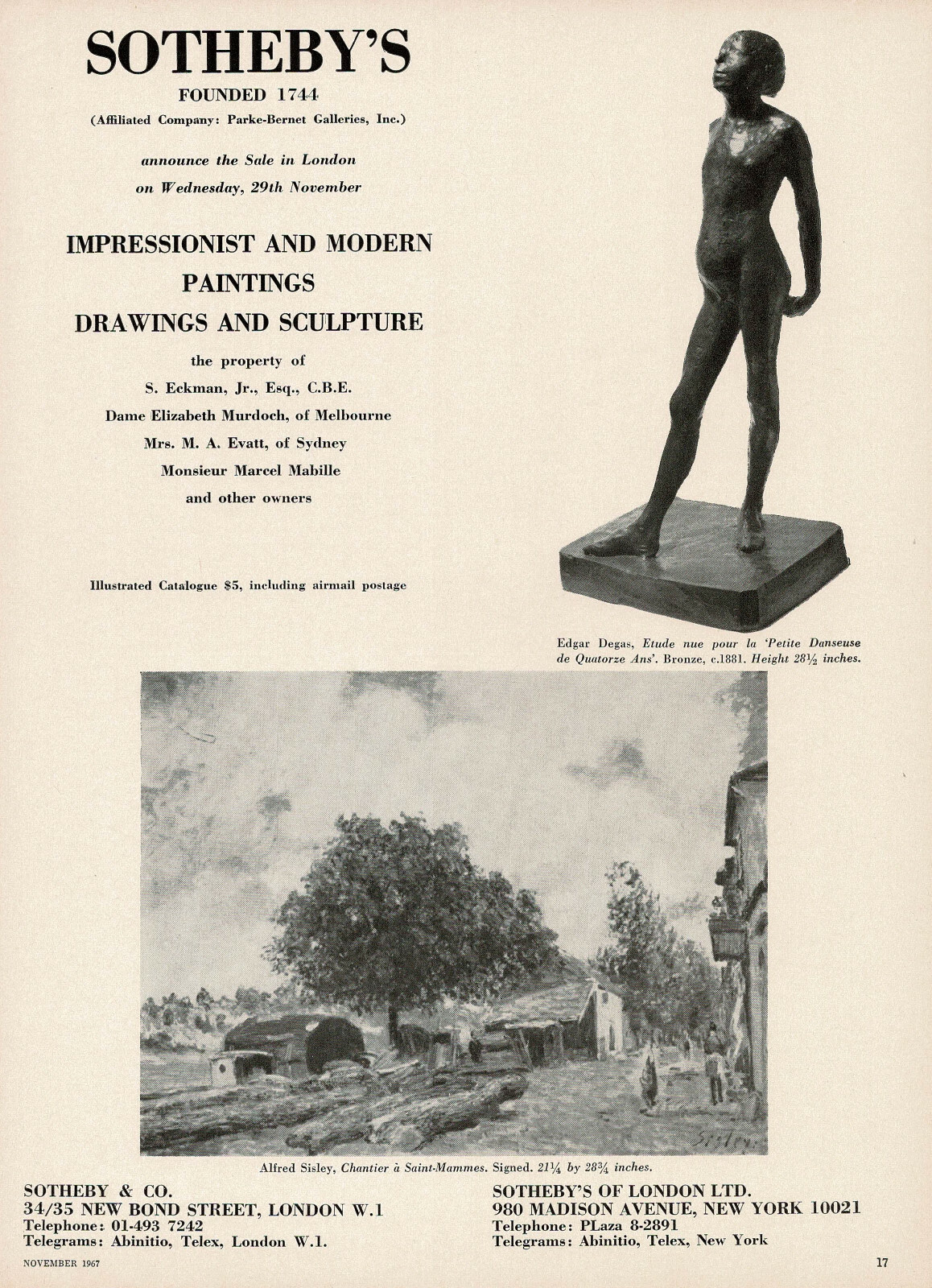 1960s Vintage Edgar Degas Dancer Sculpture Sisley Art Original Sothebys ...