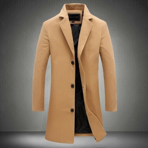 Herren Warmer Trenchcoat Einreiher Mantel Lange Jacke Peacoat Oberteil Blazer Passform - Bild 5 von 17
