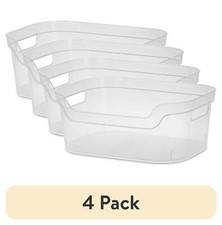 4 pack Medium Open Bin, Clear Plastic, Easy Access Bin with Scoop Front