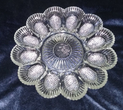 Serving Plate Platter Deviled Egg Hard Boiled Egg Hobnail Clear Glass Unbranded