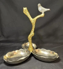 Divided Serving Dish Tray Bird Tree Snack Appetizer Metal India Kitchen Decor