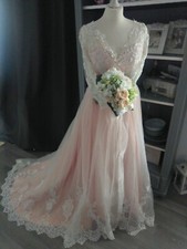 Brautkleid ivory/blush Gr.38/40 Schleppe Spitze Strass NEU