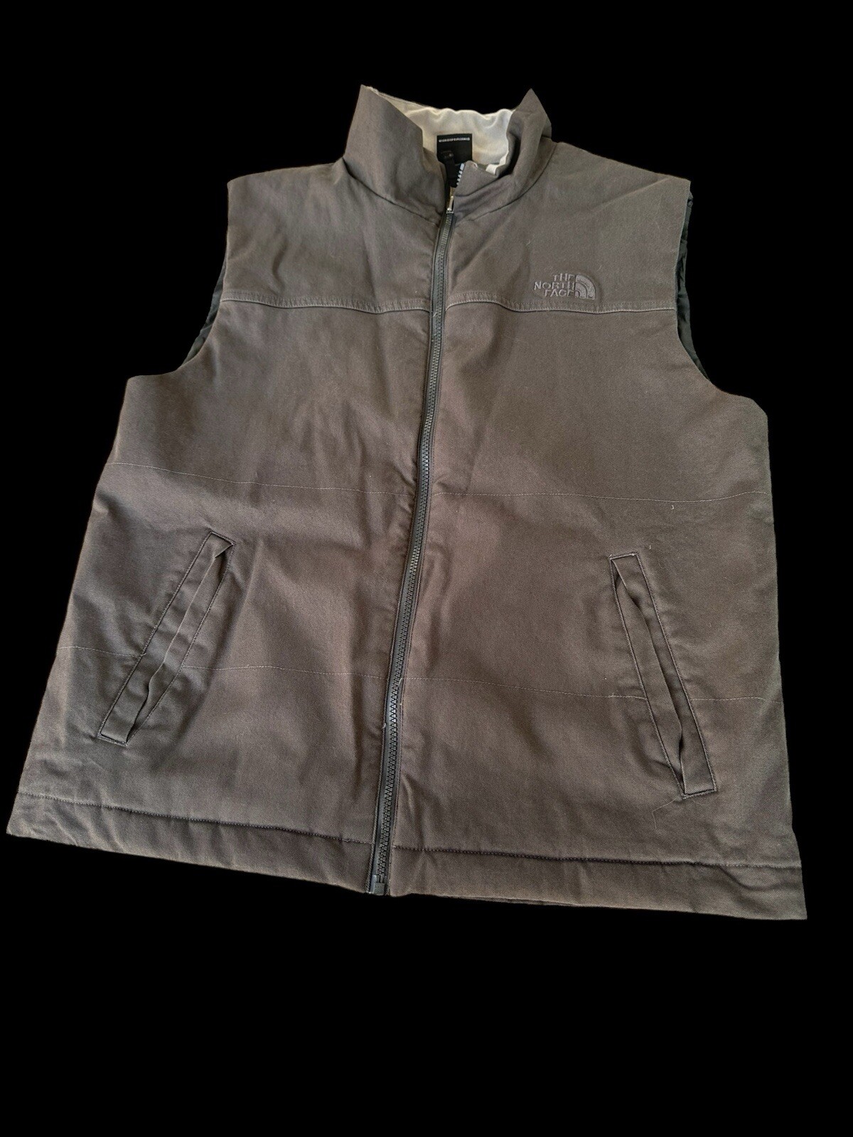 Men's North Face Canvas Full Zip Lined Vest Jacket in Grey for Outdoor Casual Wear