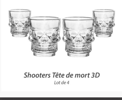 4 glasses, shot, shooters skull, skull. New. Whisky, Rum, Vodka.