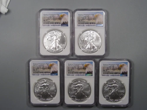 5-2021 (p) T-1 Silver American Eagles. NGC MS70. Struck/Philadelphia/Emergency