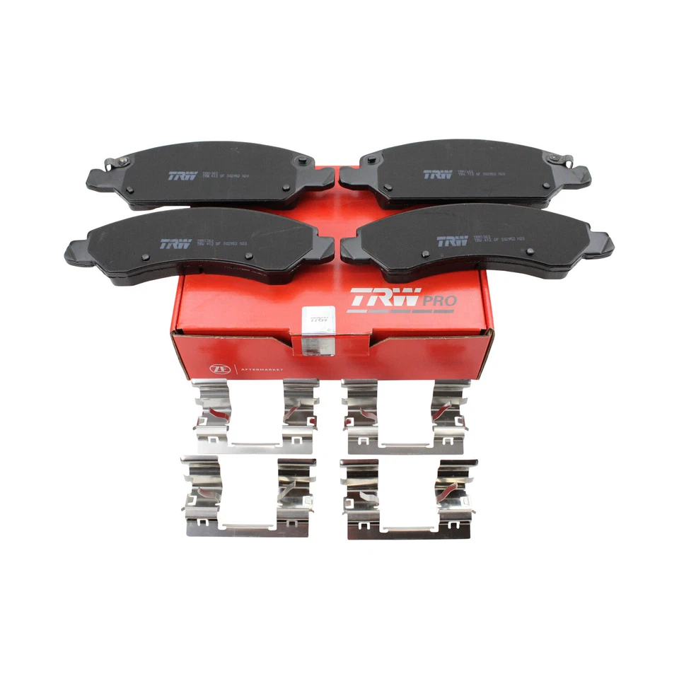 Juego de pastillas de freno delanteras metálicas ranuradas TRW Pro con clips para Cadillac Chevrolet GMC Foto 4 de 4