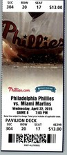 Miami Marlins vs Philadelphia Phillies 4/22/2015 Ticket 